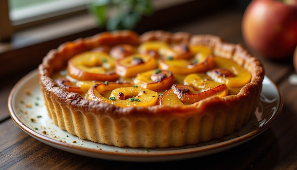 Délicieuse tatin de boudin noir caramélisé aux pommes fondantes